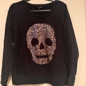 Black Sequin Skull Sweater